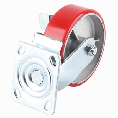 6 Inch Brake Caster Dual Bearing Iron Core Industrial Polyurethane Wheel for Heavy Duty Vehicles