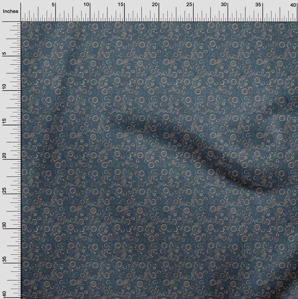 oneOone Cotton Poplin Blue Fabric Kalamkari Sewing Material Print Fabric By The Yard 42 Inch