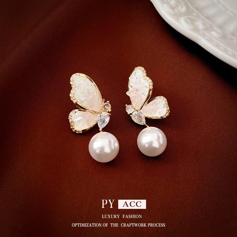 Silver Needle Diamond Pearl C-Shaped Earrings French Retro Premium Temperament Earrings Personality Light Luxury Earrings Women