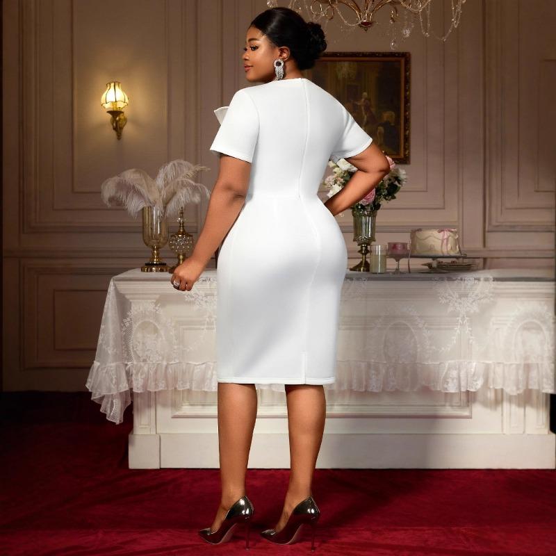 Plus Size Women S Elegant Short Sleeve Evening Party Dress