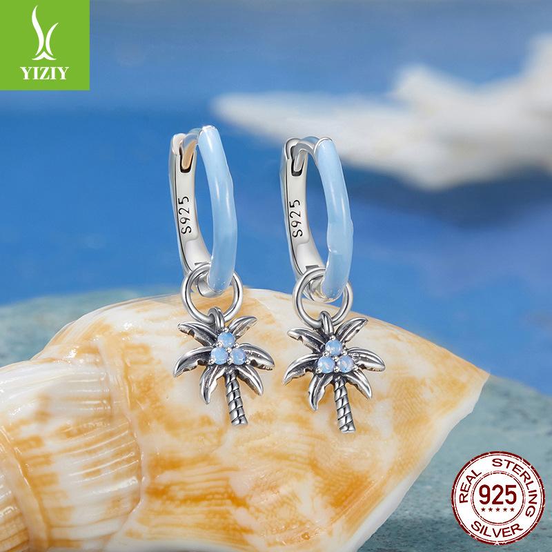 Summer Water Drop Ear Buckle Woman, Romantic Beach Vacation Wind S925 Silver Stud Earrings Cross-Border Models