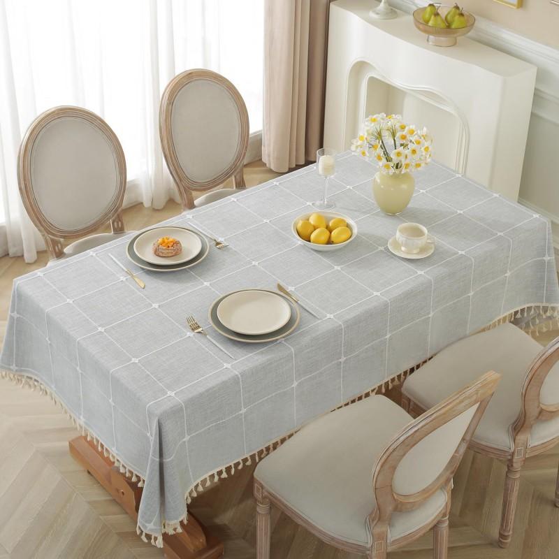 Waterproof Cotton Linen Tablecloth With Embroidery Oil-Resistant Washable Dining Table Cover Nordic Style Rectangle Mat