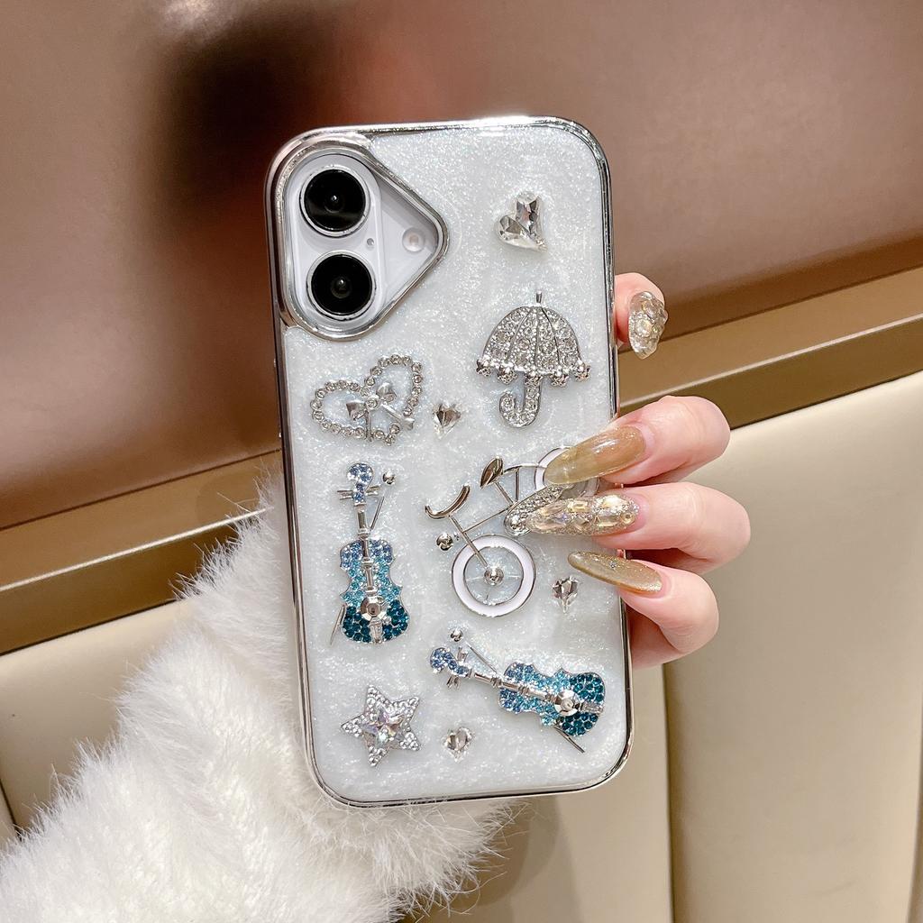 For iPhone 16 Case Guitar Bicycle 3D Epoxy Design Phone Back Cover with Strap