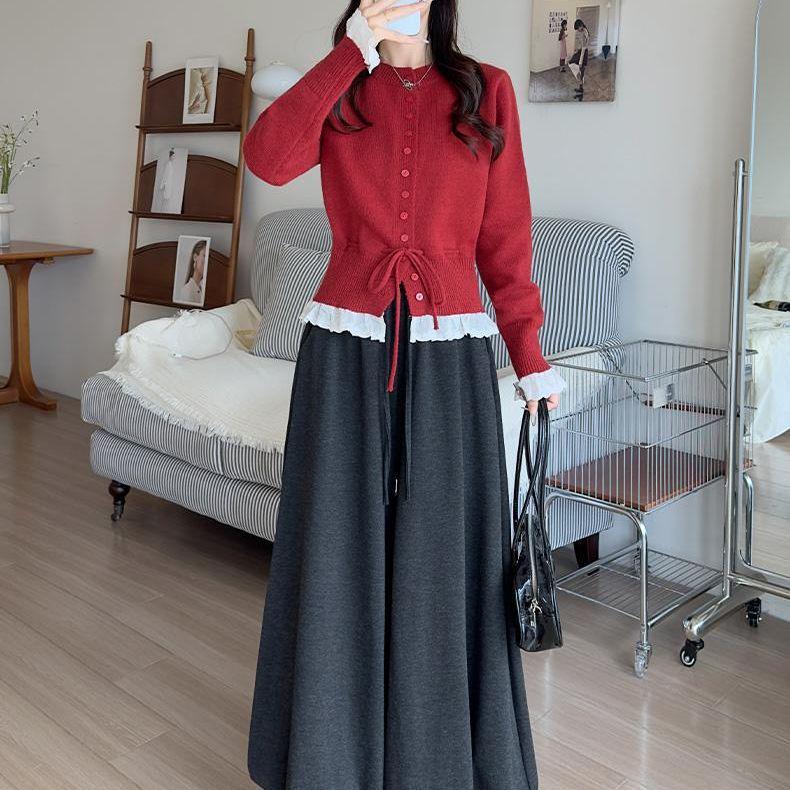 

Khaki Puffy Tulip Skirt Pants - 2025 Spring/Autumn, Loose Fit, Petite, Casual Wide-Leg Style M (80-100 jin)