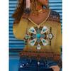 Modisches Damen Western Ethno Stil Bedrucktes V-Ausschnitt Kurzarm T-Shirt