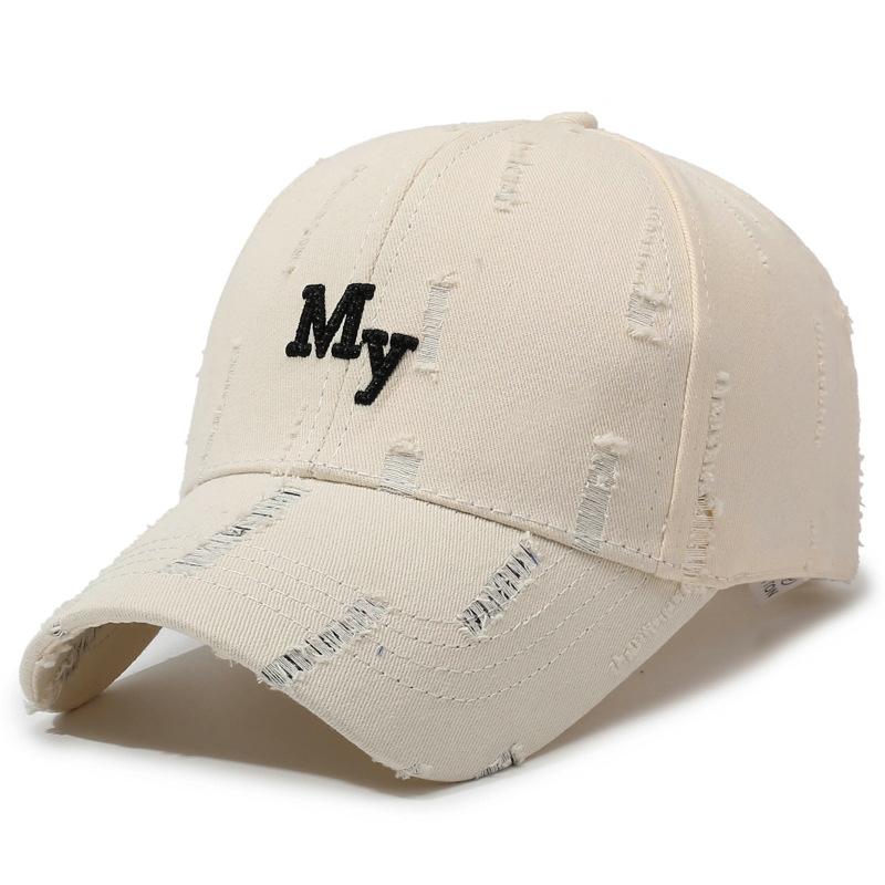 Fashion Washed Hole Letter Hat Embroidered Baseball Cap Men'S And Women'S Spring And Autumn Soft Top Cap