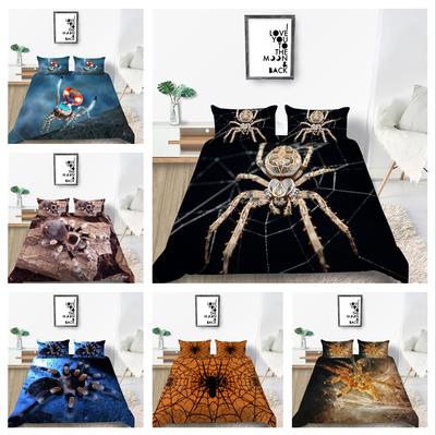 Conjunto de cama de luxo com estampa de aranha 3D, capa de edredom e fronha de tamanho completo, 2 ou 3 estampas de insetos, lavável e confortável