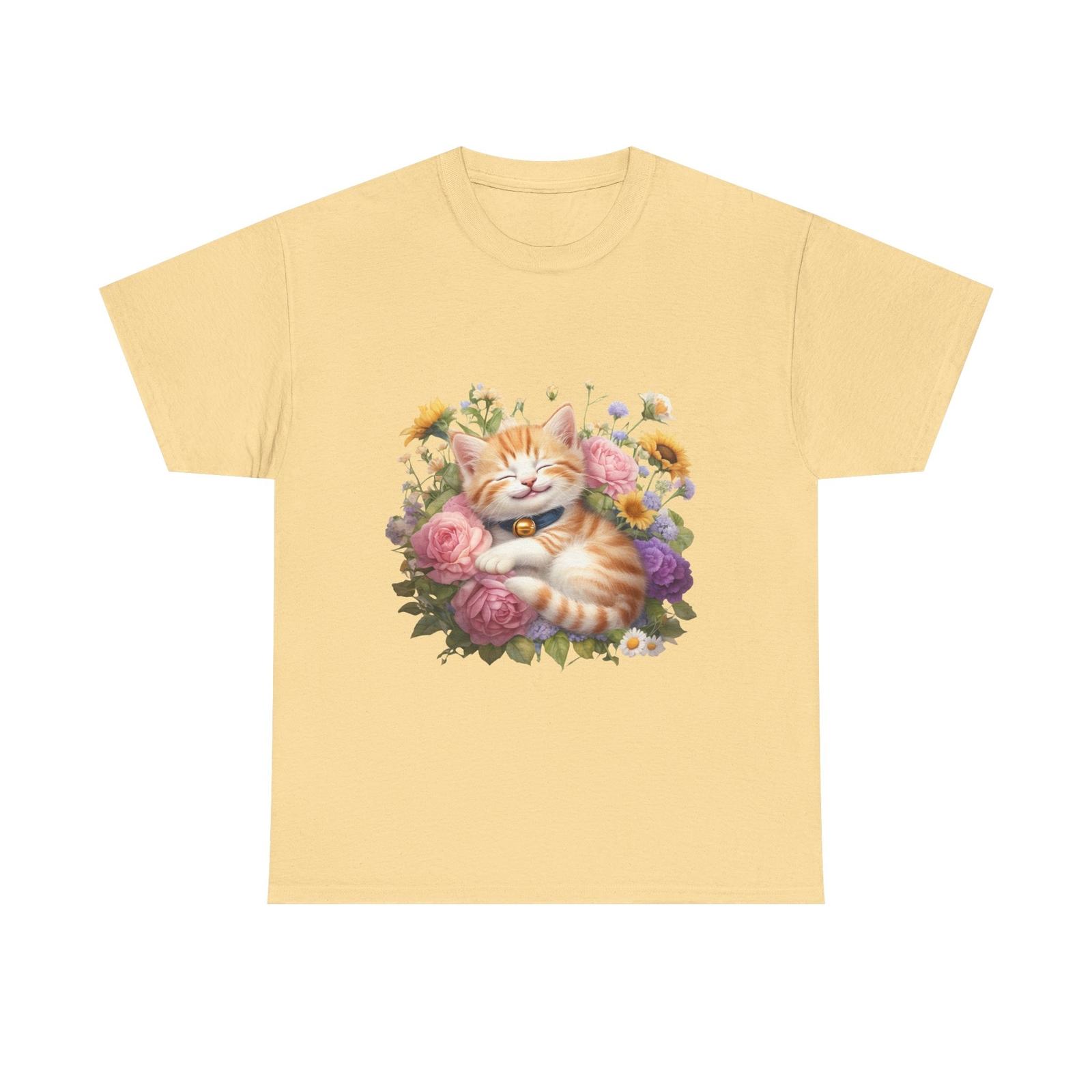 Floral Cat Tee, Cute Cat Shirt Unisex Heavy Cotton Tee Cute Gift for Cat Lovers L
