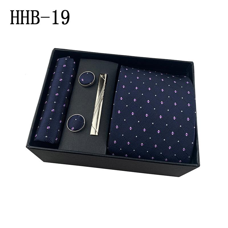 Men'S Business Tie Square Scarf Gift Box Striped Plain Suit Shirt Tie Black Gift Box Set