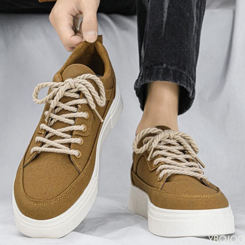 Fashionable and Versatile New Casual Lace Up Sports Men's Shoes Trendy Street Round Toe Sports Men's Canvas Board Shoes