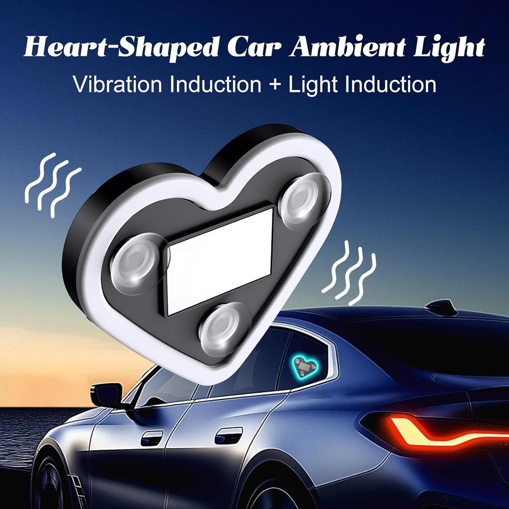 2Pcs Car LED Ambient Light-Solar-Powered Heart-Shaped LED Neon Light, Solar-Powered Heart-Shaped Atmosphere Light with 3 Modes,IP65 Waterproof