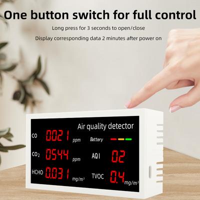 5 In 1 Air Quality Monitor Home Air Quality Detector Pollution Tester CO/CO2/HCHO/AQI/TVOC Real-time Monitoring With LED Screen