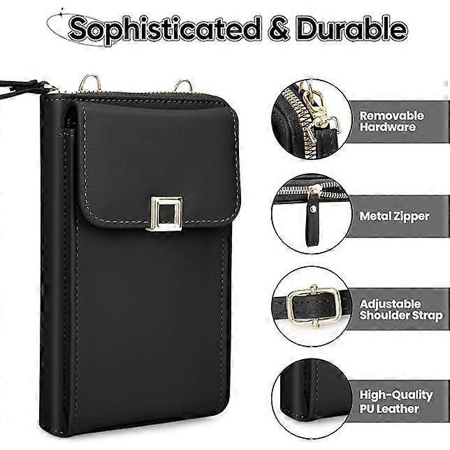 Crossbody Bag For Women, PU Leather Phone Bag, Waterproof Crossbody Mobile Phone Bag with Long Strap Zippered Card Slot