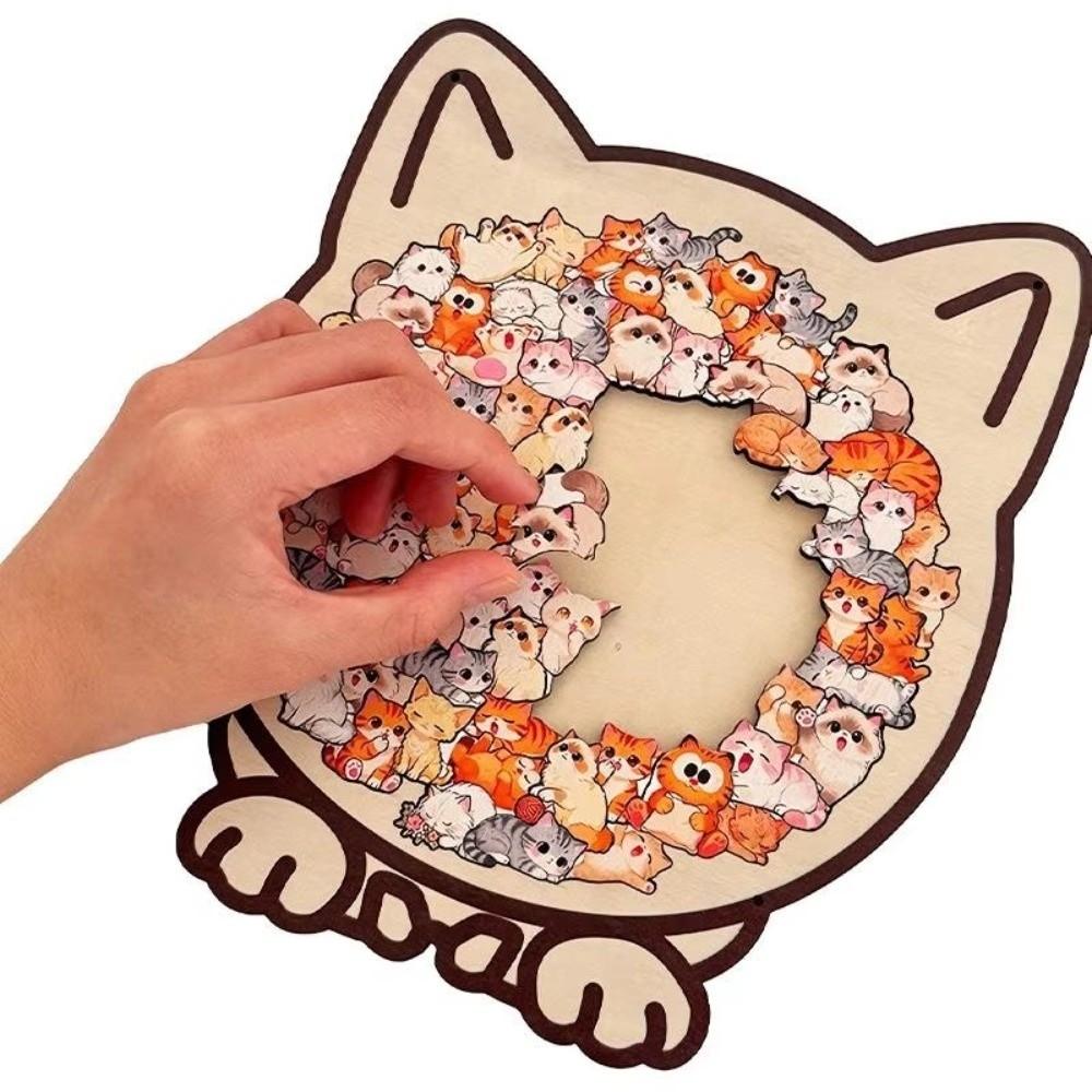 New Cartoon Wooden Puzzle Toy Animal Dog Cat Bear Theme Fun Educational Toys Cat Shaped Puzzle Toys Puppy Home Decor