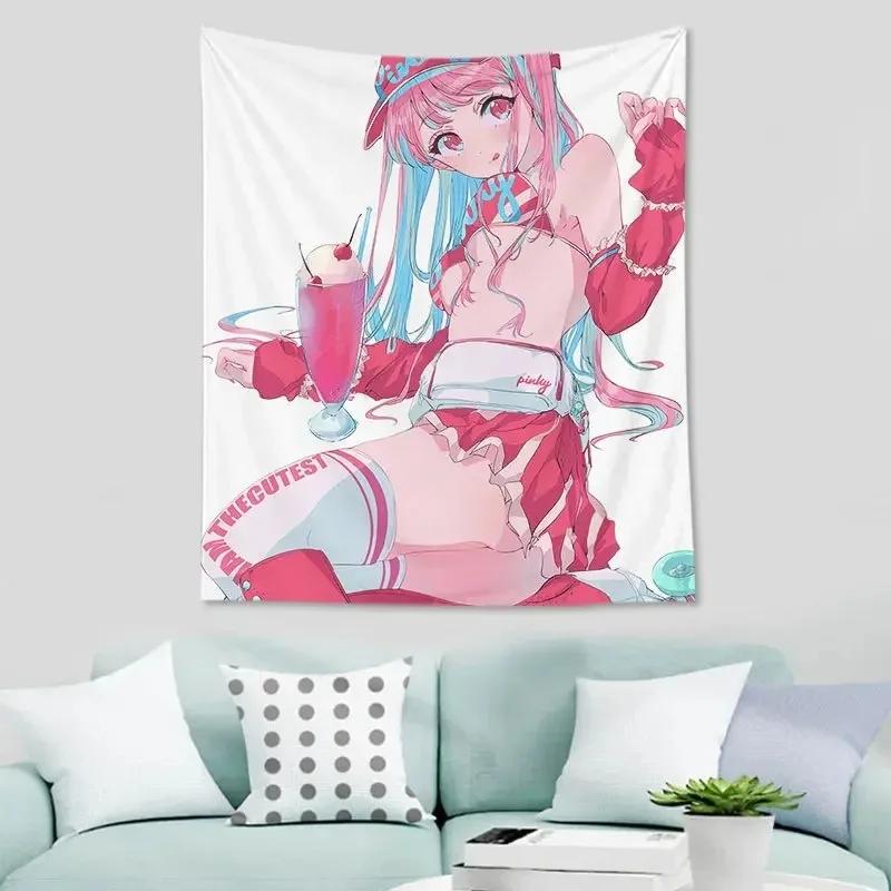 Cartoon Internet Addicted Girl Hanging Cloth Office Living Room Tapestry Home Wall Decoration Tapestry