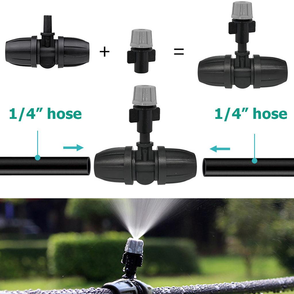 Adjustable Misting Grey Nozzle & Multi Type Connectors Locked Tee Anti Drip Coupling Garden Watering Irrigation Cooling Sprayer