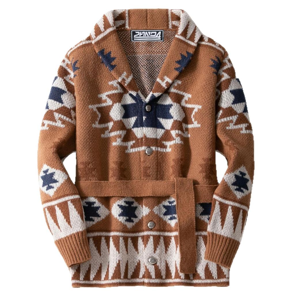 Men's Heavy Jacquard Knit Cardigan - Autumn/Winter Tie-up Sweater SY0001