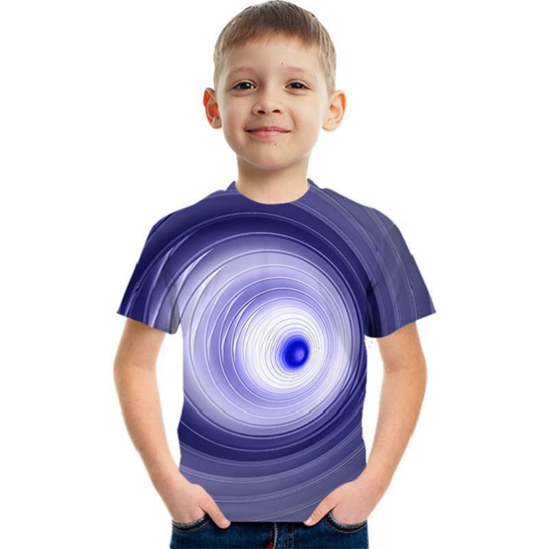 Summer Round Neck Visual Deception 3D Printed Top Fashionable Casual Short Sleeved Children's Boy T-shirts