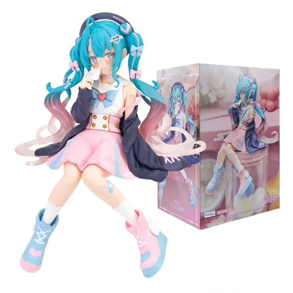 Hatsune Miku Anime Figure Pink Sakura Sitting Position PVC Action Model Toy for Decoration And Collection