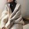 Dames Oversized Gebreide Vest Lange V-hals Dikke Kabel Trui Winter Losse Pasvorm Grijs Beige