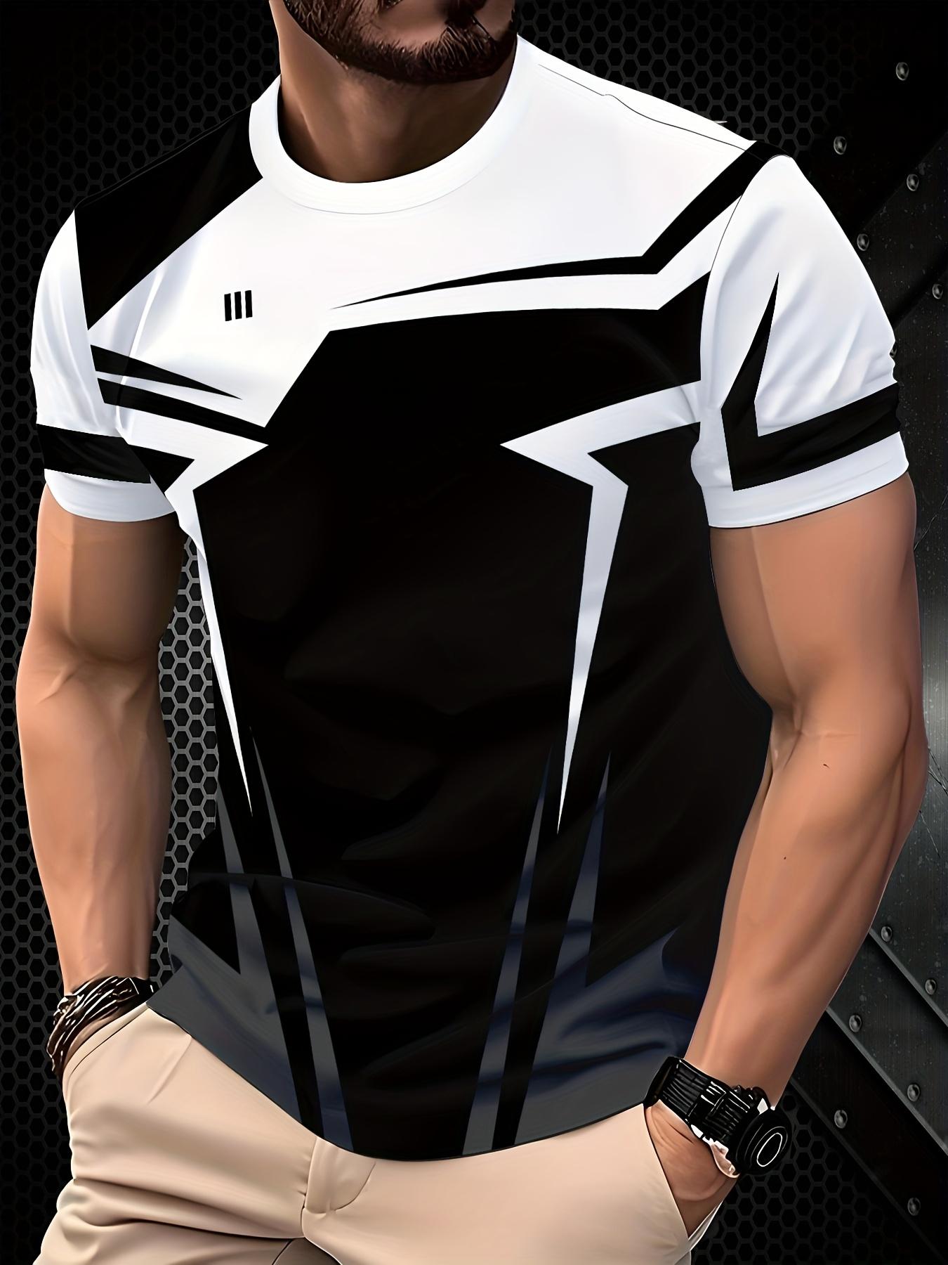 

Men s 3D Printed Short Sleeve T-shirt - Stylish Black and White Geometric Design | Geometric Pattern Shirt S