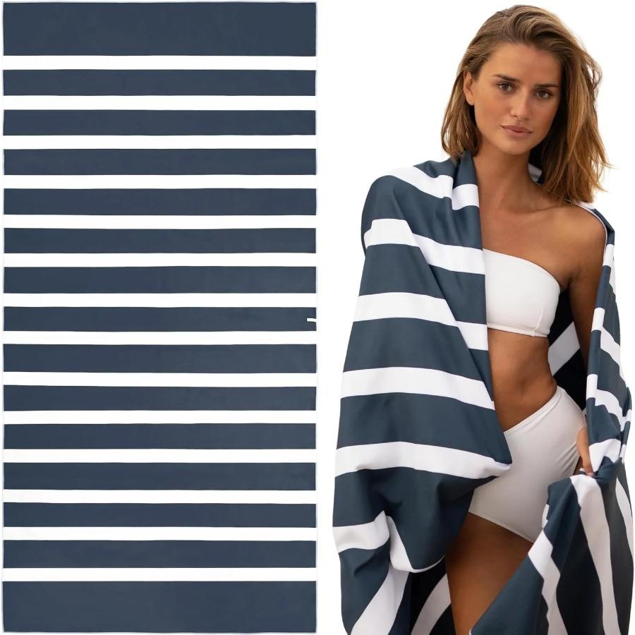 Beach Time In Style: Navy And White Striped Beach Towel! Suitable For Towels, Bath Towels, Beach Towels