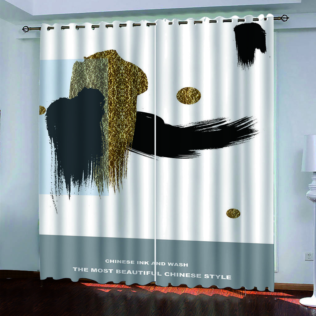 

Креативные золотые черные художественные принты 3D-печатные плотные шторы для детей, девочек, спальни, гостиной, украшения, оконные шторы W70xH160cmx2&hook