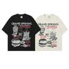 Trendy Summer New American Retro Personalized Outdoor Camping Design Printed Men's and Women's Loose T-shirts