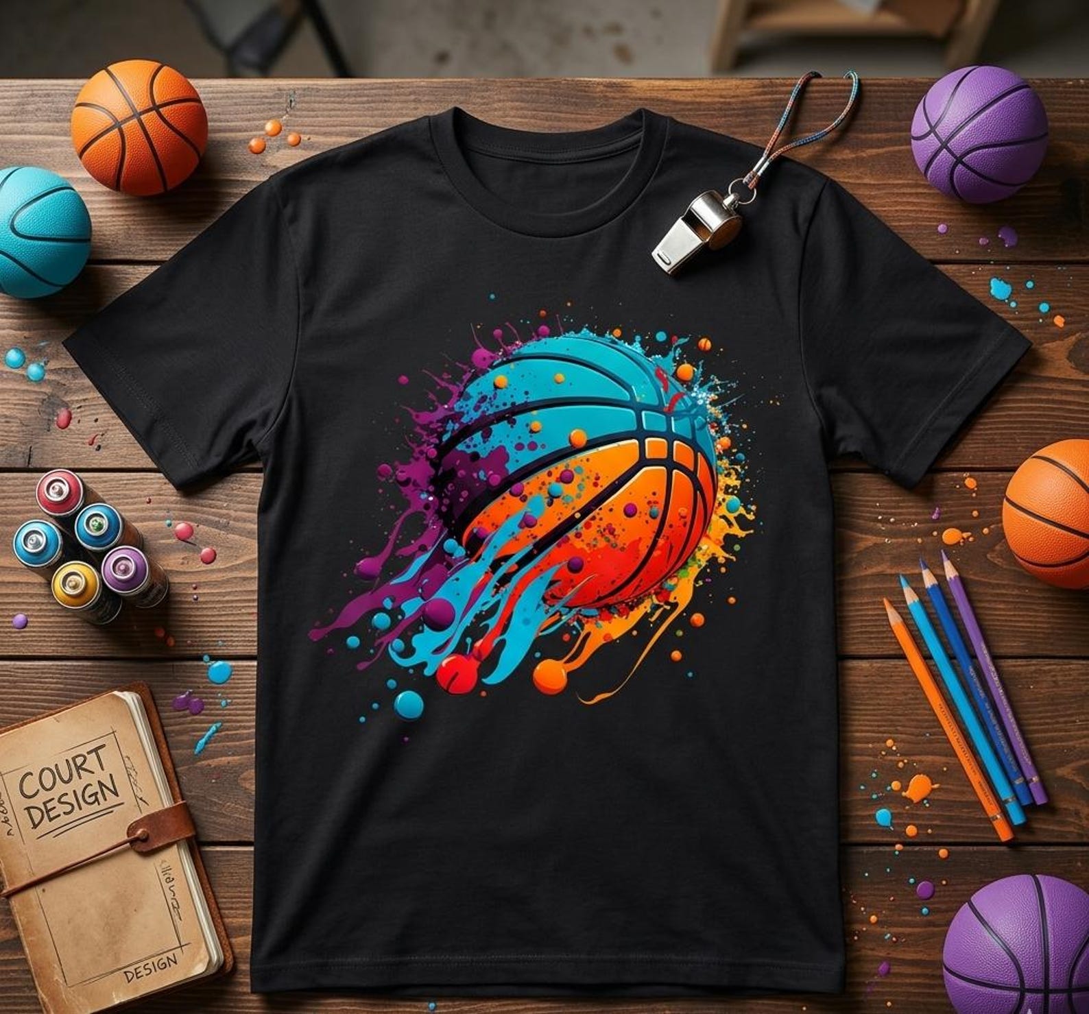 Basketball Splash Shirt: Colorful Baller Player Tee S