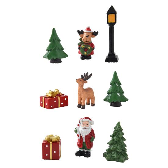Christmas Home Decor Souvenirs 3 Pcs Miniature Figurines, Mini Resin Santa Tree Elk Gift Figurines for Village Box Figures Micro Landscape,