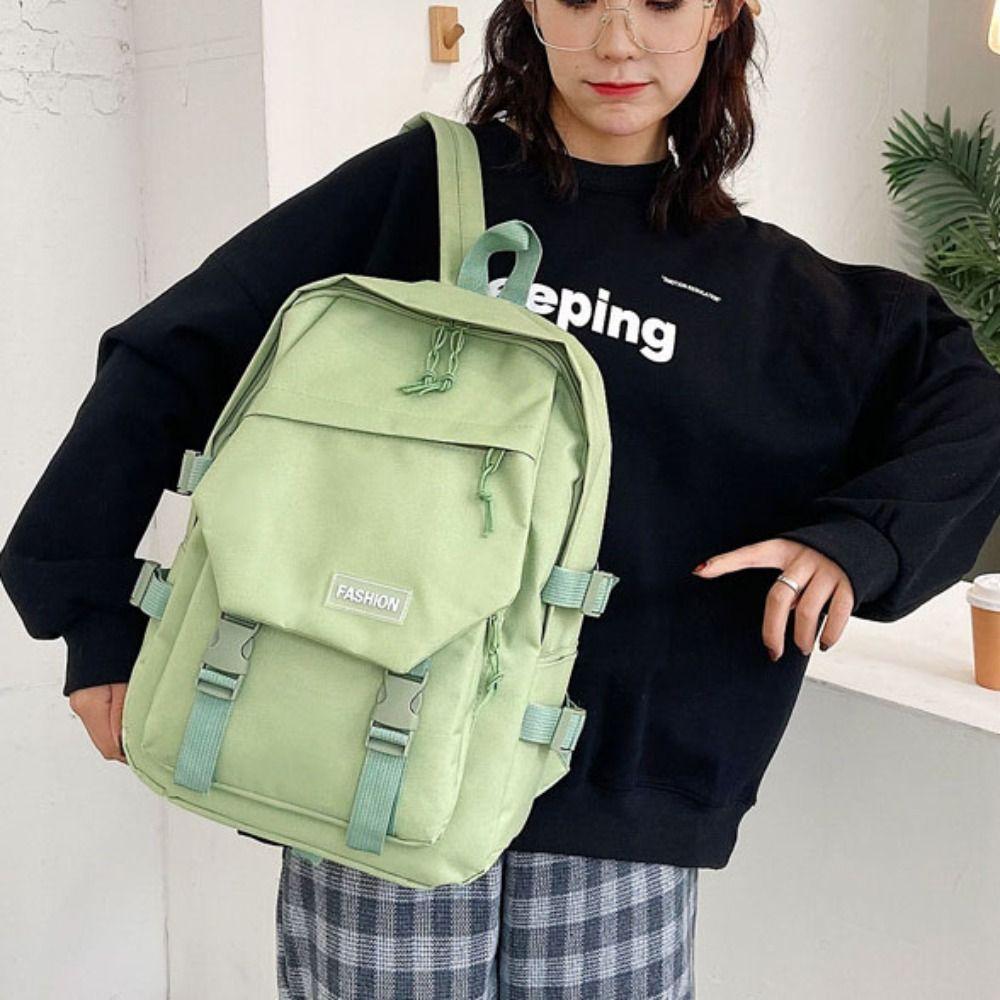 

Harajuku Students School Bag Solid Color Shoulders Bag Casual Nylon Backpack Gifts чорний