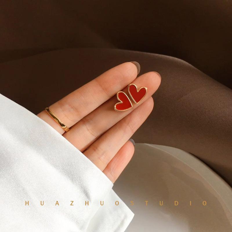 S925 Silver Needle Dark Green Heart Earrings - Korean Retro Style Women's Jewelry 2024