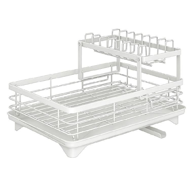 Spacious Double Deck Dish Drainer With Rustproof Finish And Firm Basel Dish Drying Rack For Safe Drying Of Tableware