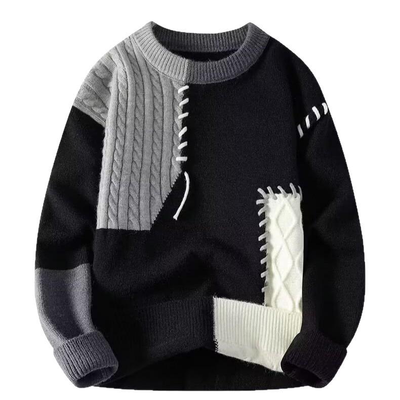 Men's Patchwork Color Block Wool Sweater - Winter Casual Loose Fit