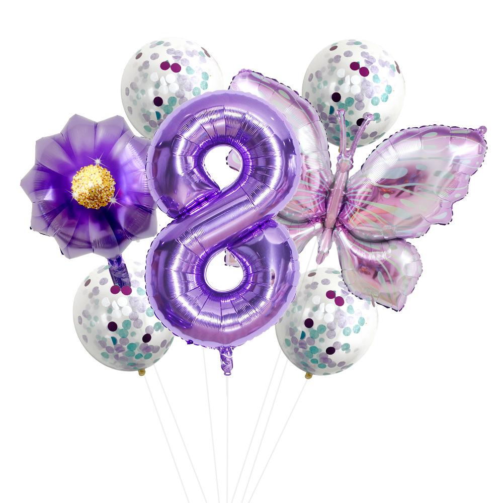 Butterfly 32 Inch Digital Flower Aluminum Film Balloon Set Baby Birthday Balloon Party Decoration Scene