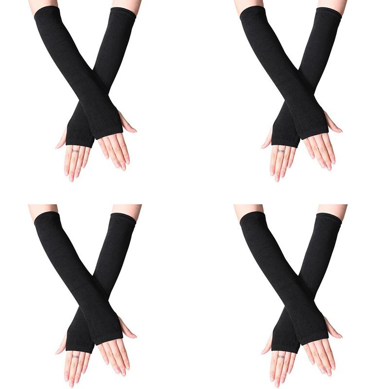 

WTEMPO 4 пары зимних теплых вязаных перчаток без пальцев с длинными рукавами, простые однотонные эластичные перчатки с рукавом 4 pairs чёрный