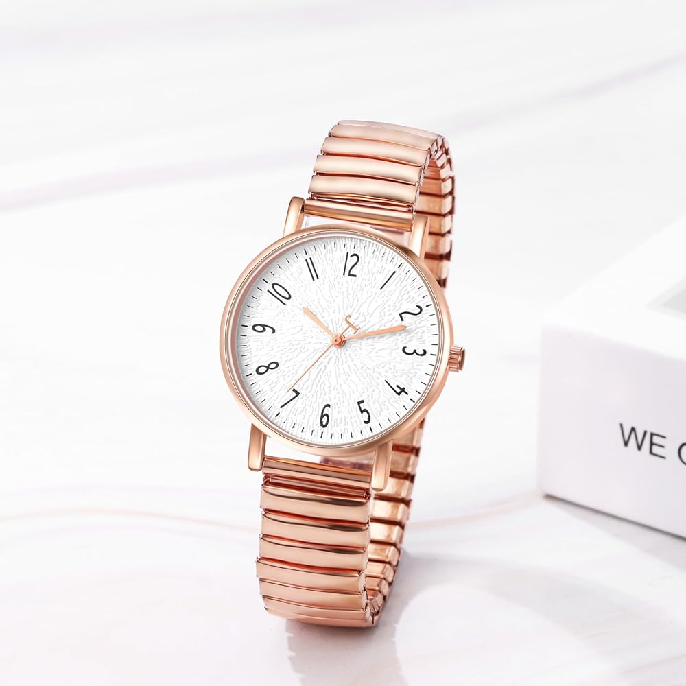 "Fashionable Women's Analog Quartz Watch Rose Gold Stainless Steel Bracelet Waterproof Free Size"