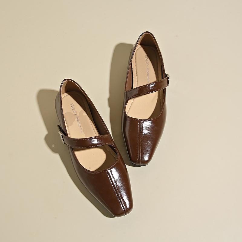 Spring and Autumn Square Toe Shallow Mouth Single Shoes Women's New French Retro Commuter Block Heel Mary Jane Shoes