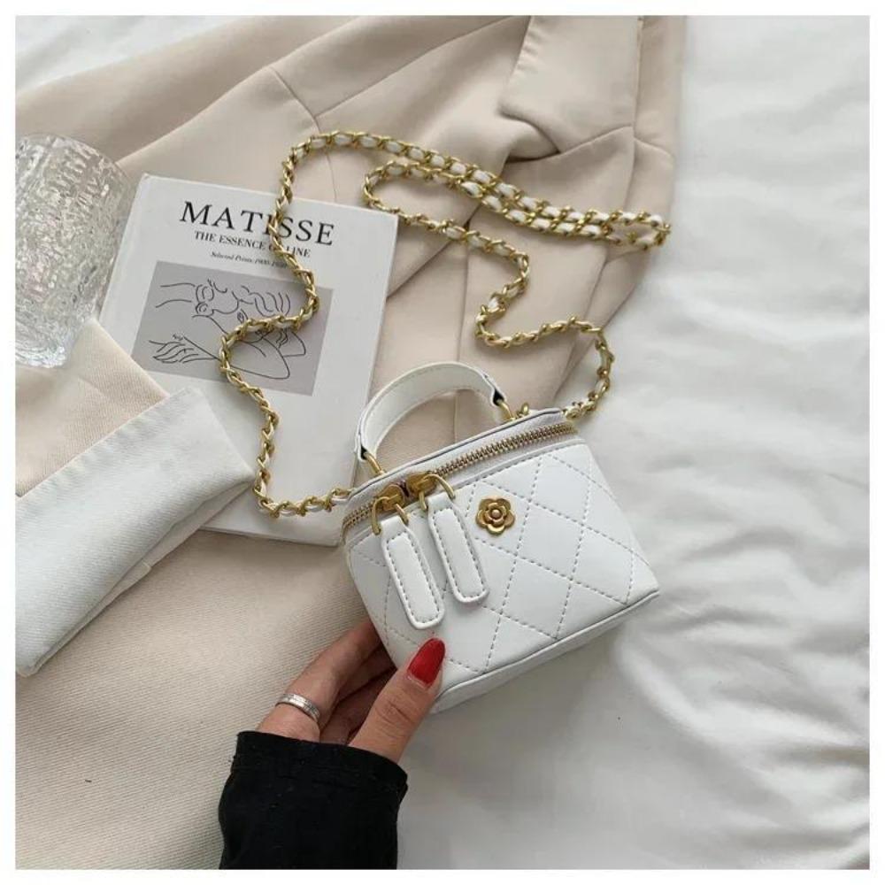 Маленькая сумка-ведро через плечо для женщин, классические мини-клатчи, женская маленькая квадратная сумка через плечо с металлической цепочкой белый