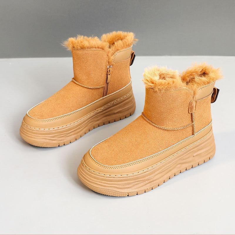 Suede and velvet winter lace-up shoes lamb wool women s flat-bottomed wool cotton shoes 35