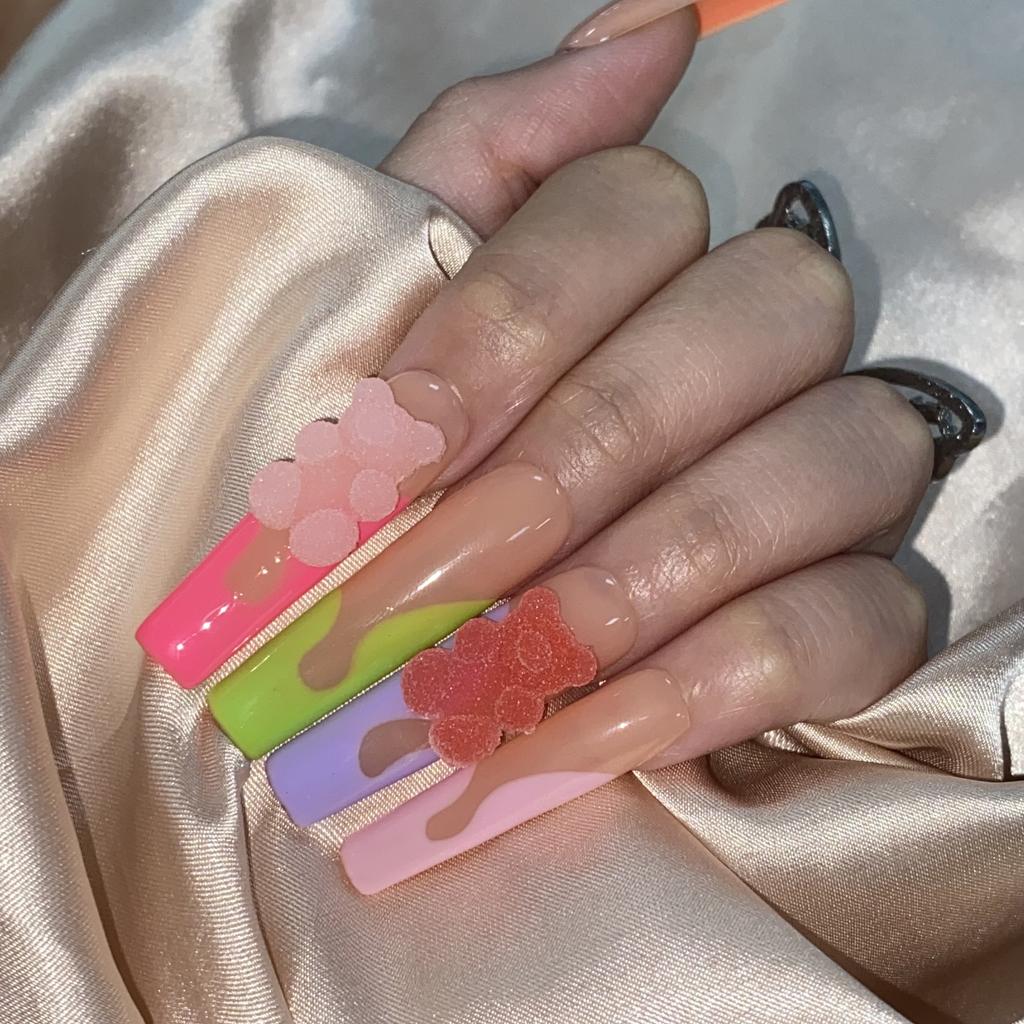 Thick and Hard Artificial Fingernails Square and Long Manicure False Nails with Glue Stickers Press on Nails