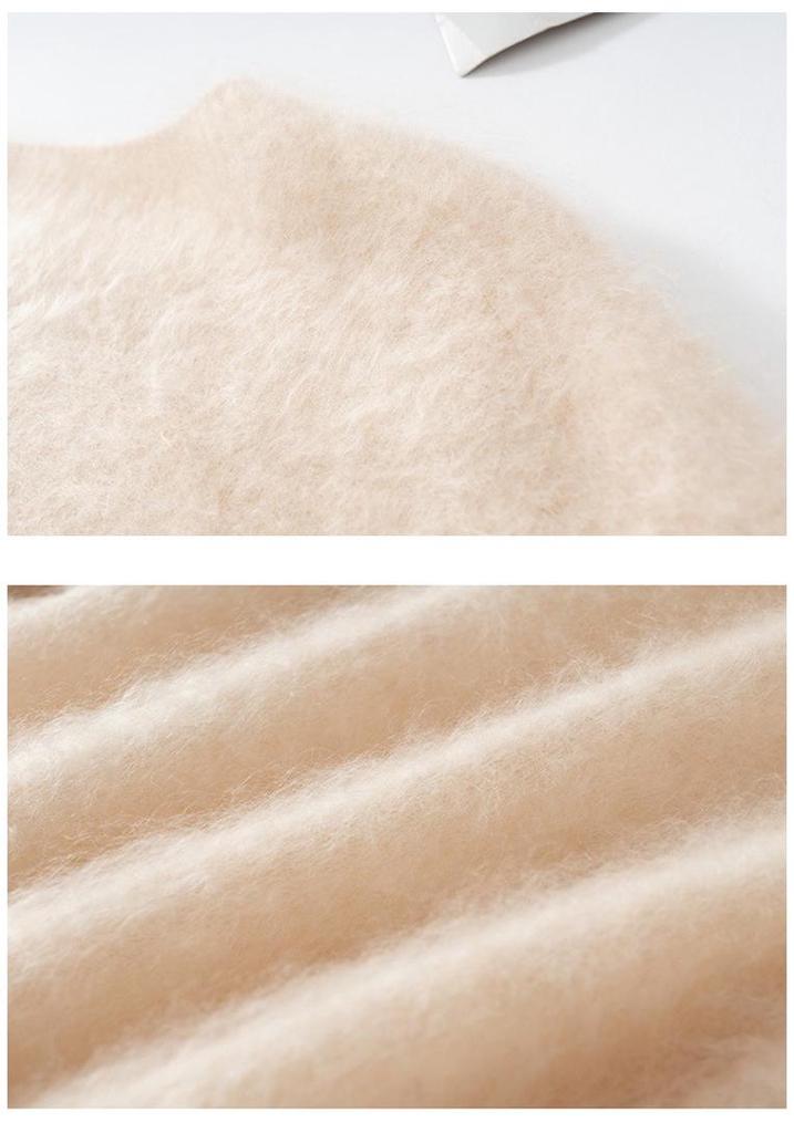 Seamless Cashmere Women's Loose Brushed Sweater - Round Neck Pullover Base Layer Jacket