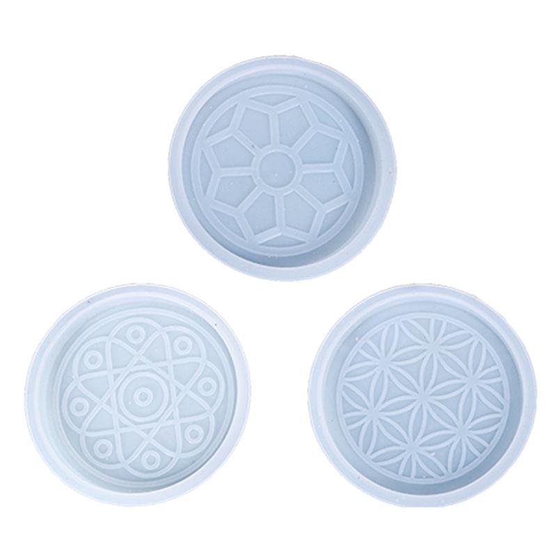 1/3Pieces Thick Coaster Silicone Molds for Resin Casting Round Flower Pattern Coaster Molds Epoxy Casting DIY Craft Tool