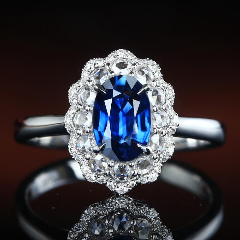 Elegant Open Ring Royal Blue Sapphire Double Layer Full Zircon Gemstone Jewelry adjustable
