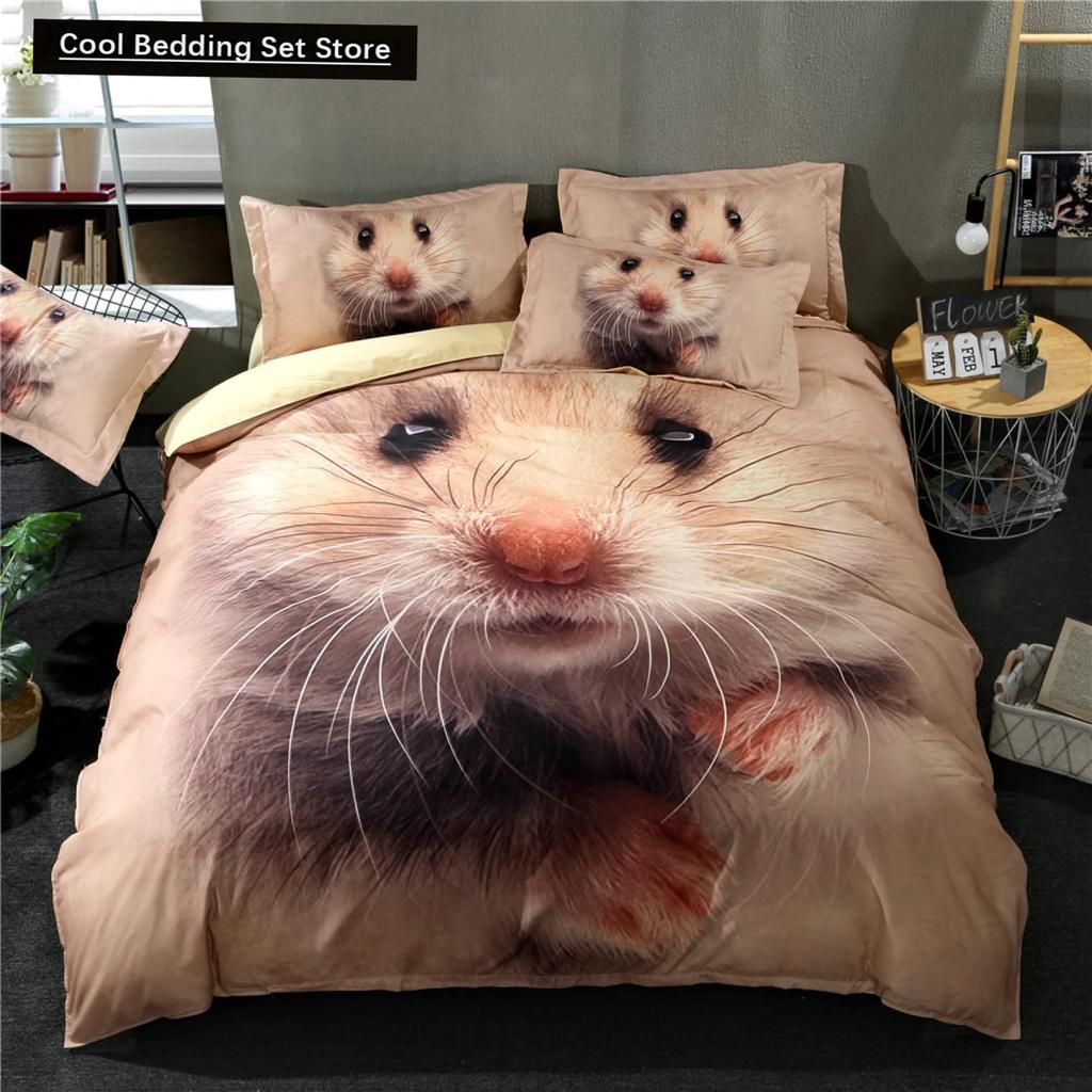 Hamster Duvet Cover King Queen Size Family Pet Guinea Pig Bedding Set for Kids Boys Girls Lovely Mini Animal 2/3pcs Quilt Cover