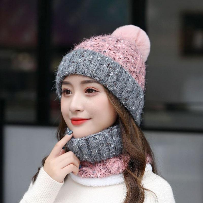 Hat women's winter versatile velvet warm autumn and winter cycling cold hat ear protector knitted scarf wool hat