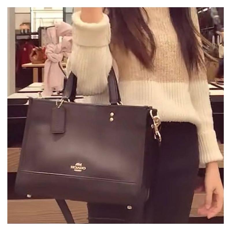 Coach Dempsey 29 Solid Color Pebble Simple Leather Tote Bag Tote Shopping Bag Handbag Shoulder Crossbody Bag Large Women's Black