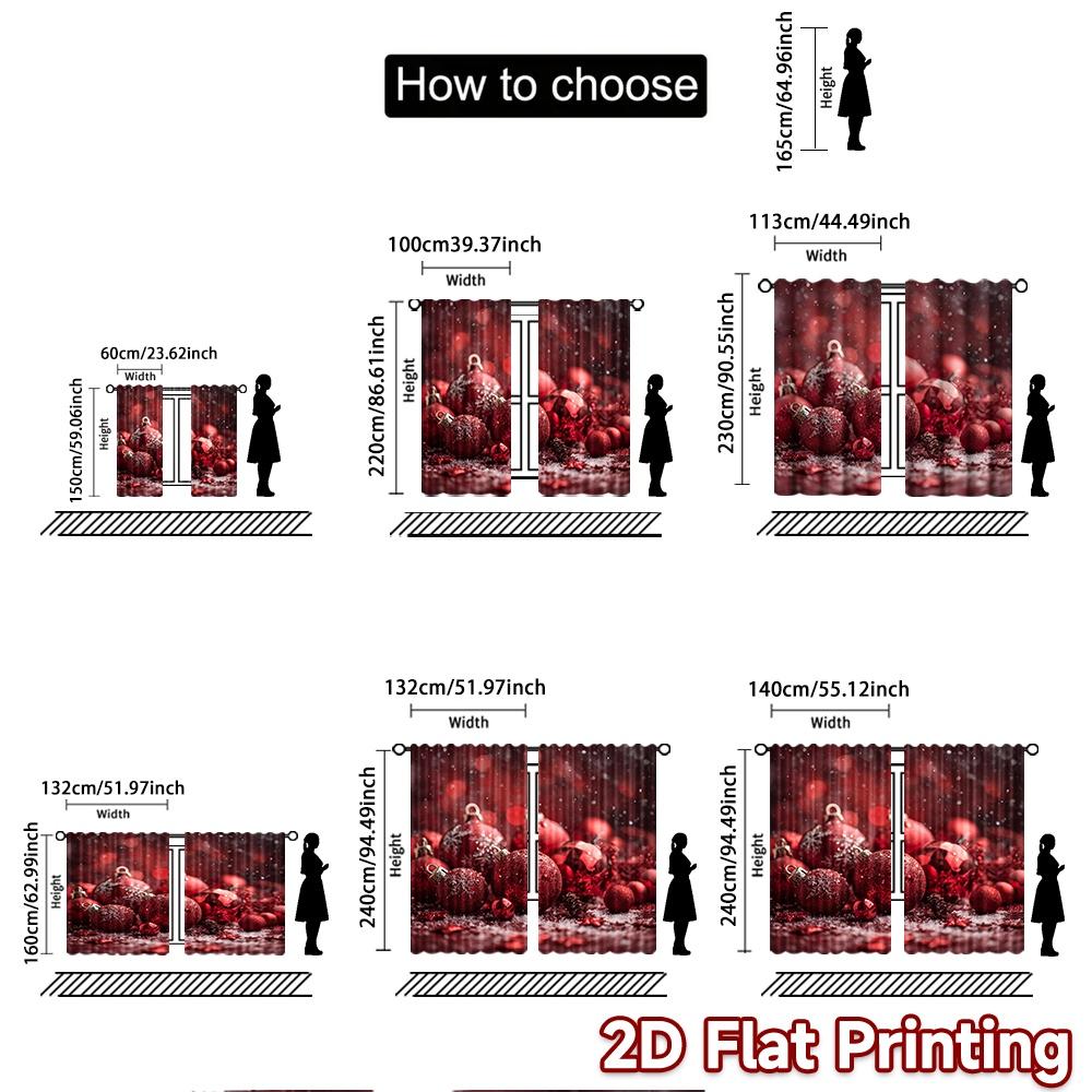 2pcs, 2D FLAT PRINTING Curtains (Without Rod) Festive Wonderland Modern Fashionable Curtainments during the Christmas holiday