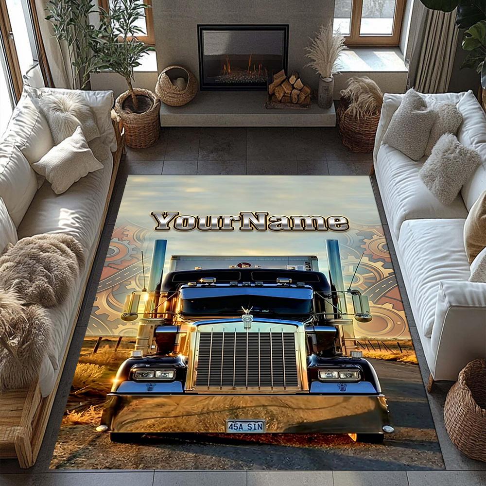 Peterbilt Heavy Trucks Customize Your Name Carpet Perfect for Game Room Decorate Room Bedrooms Playrooms Anti-slip Rug Office Home Decor