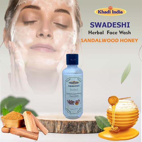 Khadi Natural 100% Herbal Sandalwood & Honey Face Wash - Nourishing & Calming Cleanser for Radiant Skin, Enriched with Ayurvedic Ingredients, Sulfa